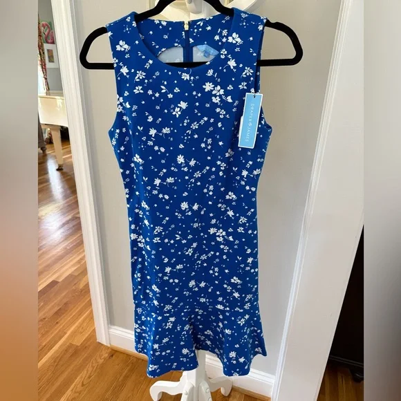 zara blue ruffle dress Sophia Midi Dress in Blue and White Floral main image 1